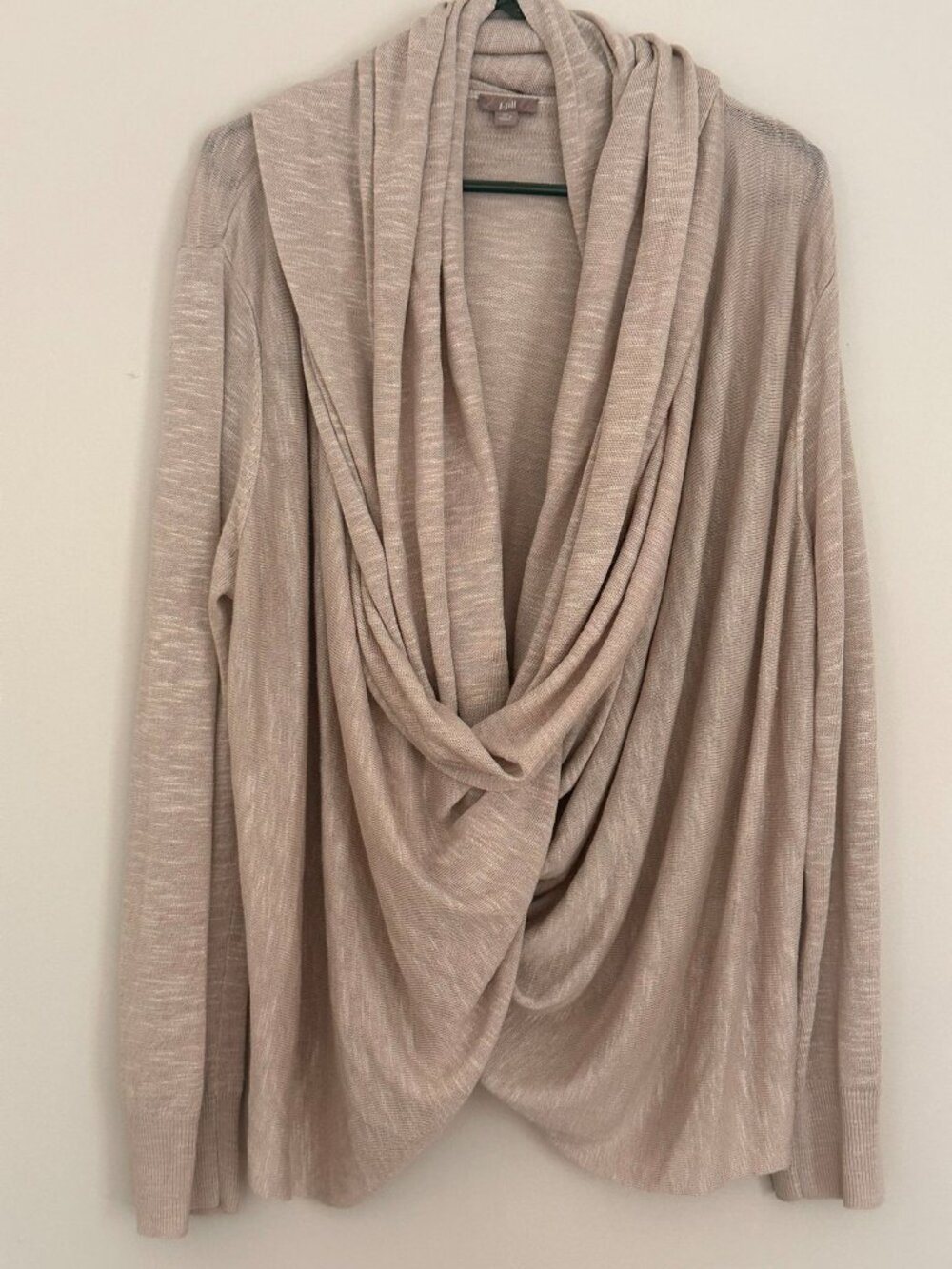 J. Jill Women’s XL Beige Oatmeal Draped Sweater Wrap Linen Blend Capsule Minimal